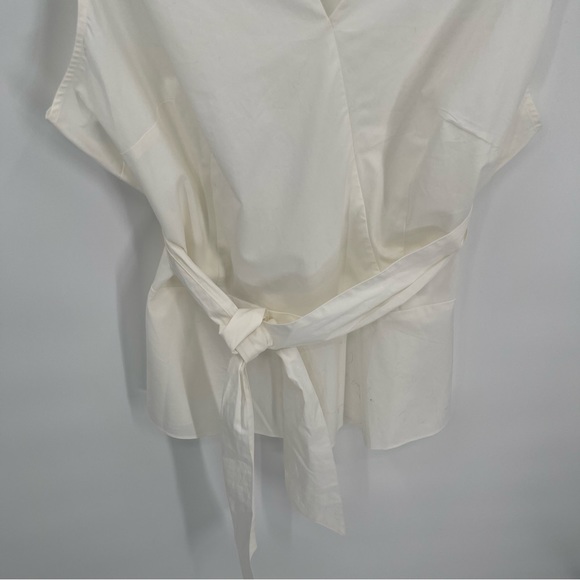Talbots White Women Sleeveless Faux Wrap Top Classic belted size 18 crisp cotton - Picture 3 of 9